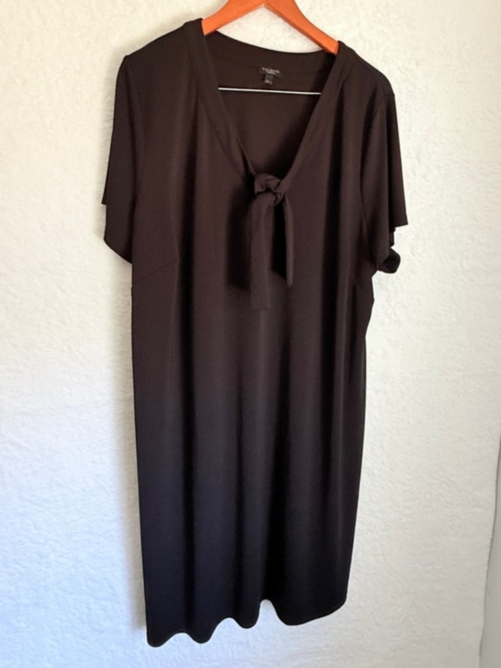 Talbots Plus Petite Tie Neck Shift Dress 3X Petite Black Stretch Career Chic